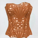 Sexy Mesh Cut Out Lace Double Layer Tummy Control Corset with Back Tie