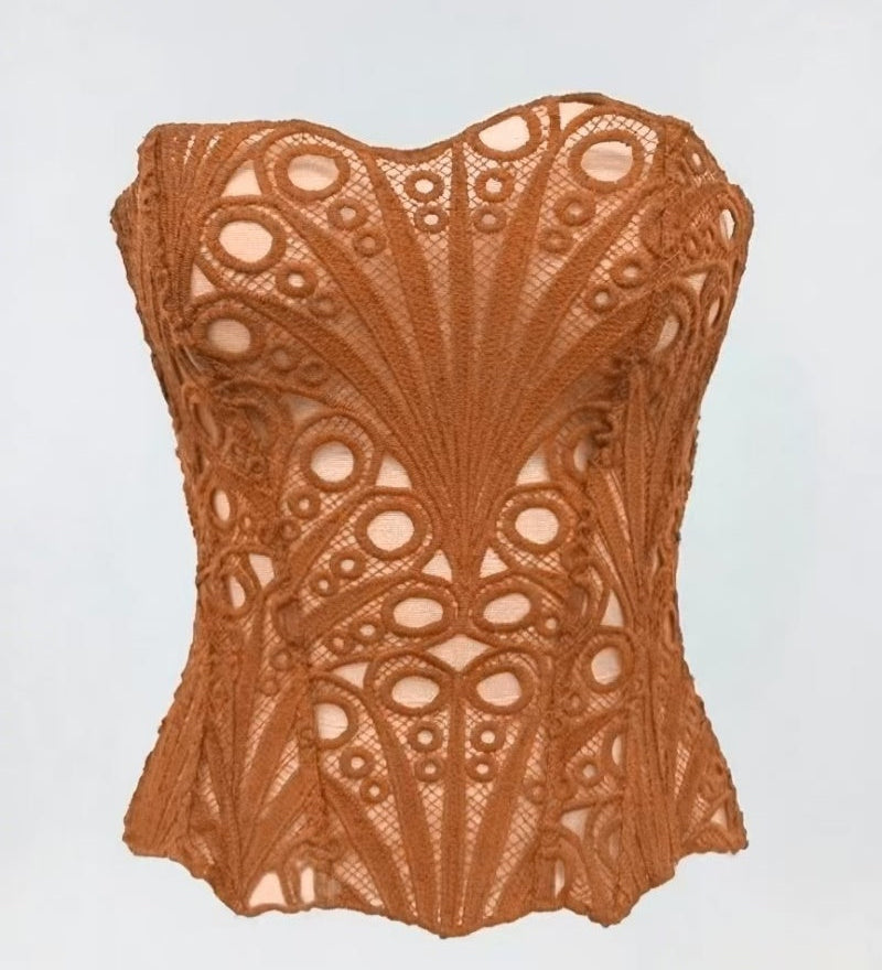 Sexy Mesh Cut Out Lace Double Layer Tummy Control Corset with Back Tie