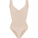Deep V Seamless Backless Triangle Shapewear Bodysuit with Front Zipper