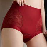 Sexy Lace Seamless Ice Silk High Waist Tummy Control Shaping Panties