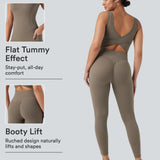 UltraSculpt™ V Neck Tummy Control Butt Lifting Workout Jumpsuit with Pockets
