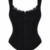 Square Neck Adjustable Strap Corsety Seamed Zipper Tank