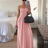 Halter Tie Back Built-in Bra Maxi Dress with Pockets