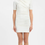 Wrap Cross Neck Ruched Short Sleeve Bodycon Mini Dress