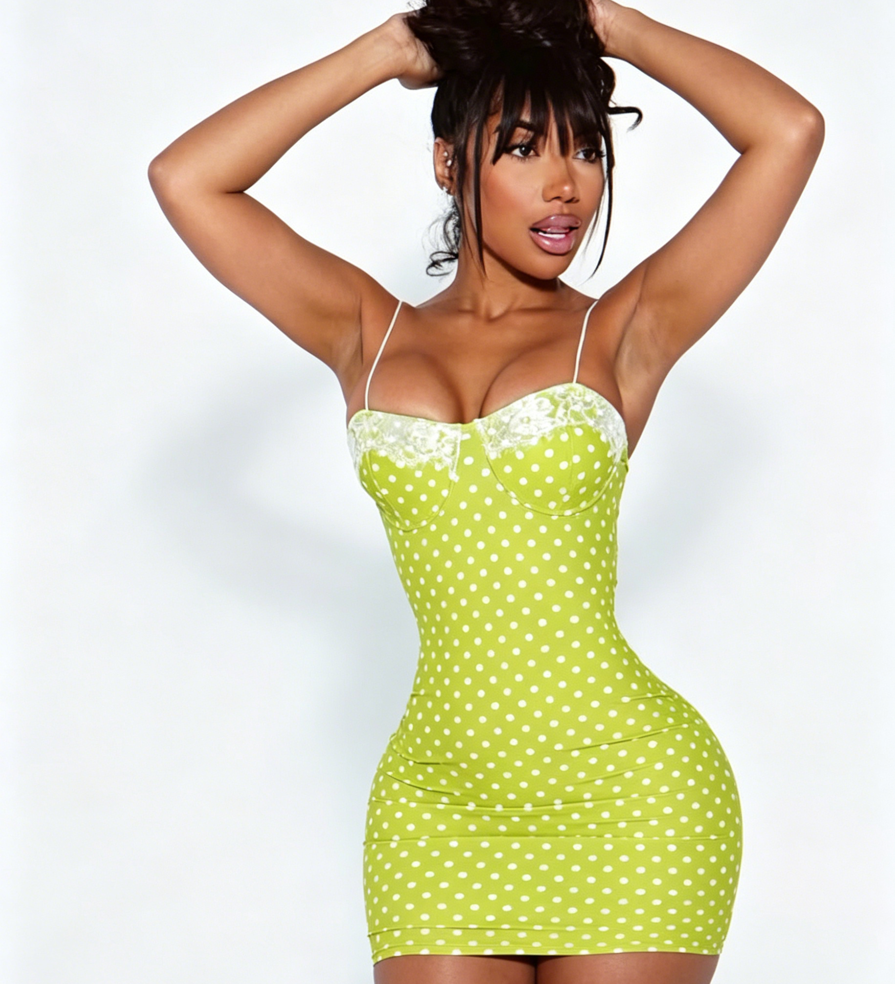 Polka Dot Lace Trim Thin Strap Bodycon Mini Dress