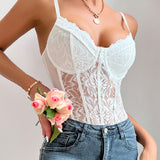 Sexy Floral Lace Sheer Mesh Bodysuit Camisole Bustier Corset Top Shapewear