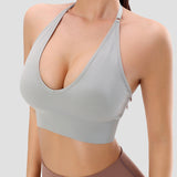 Deep V Sexy Halter Neck Backless Triangle Cup Wireless Bra