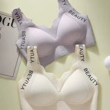Thin Seamless Wireless Push-Up Fixed Cup Lettering Straps Bra