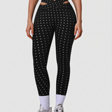 Silver Polka Dot Yoga Leggings Cross-cut Black Workout Pants