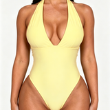 Backless Deep V-Neck Halter Slimming One-Piece Swimsuit