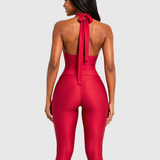 Halter Tie Wrap V Neck Top Capri Leggings Two Piece Workout Set