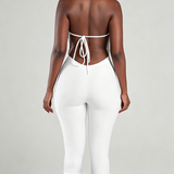 V Neck Halter Open Back Tie Capri Jumpsuit