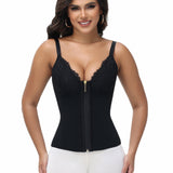 Sorelyne® Deep V Lace Corset Top Trimmed Waist Trainer with Front Zipper
