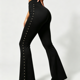 High Waist Studded Zipper Flared Tummy Control Shaping Pants
