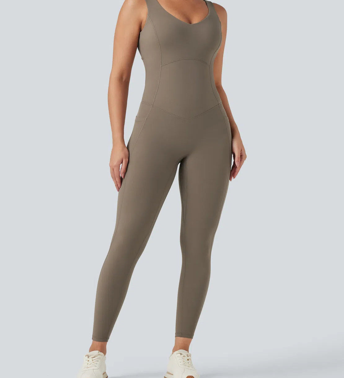 UltraSculpt™ V Neck Tummy Control Butt Lifting Workout Jumpsuit with Pockets