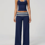 Two Piece Workout Set Halter Cami Crop Top with Wide Leg Pants