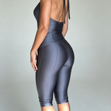Halter Tie Wrap V Neck Top Capri Leggings Two Piece Workout Set