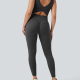 UltraSculpt™ V Neck Tummy Control Butt Lifting Workout Jumpsuit with Pockets