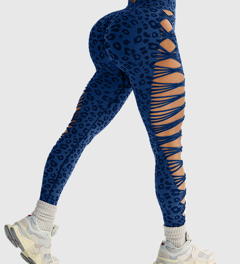 High Waist Leopard Print Side Cutout Butt Lifting Yoga Leggings