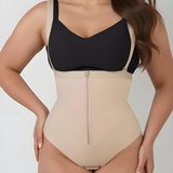 High Waist Front Zipper Thong Invisible Shapewear With Straps
