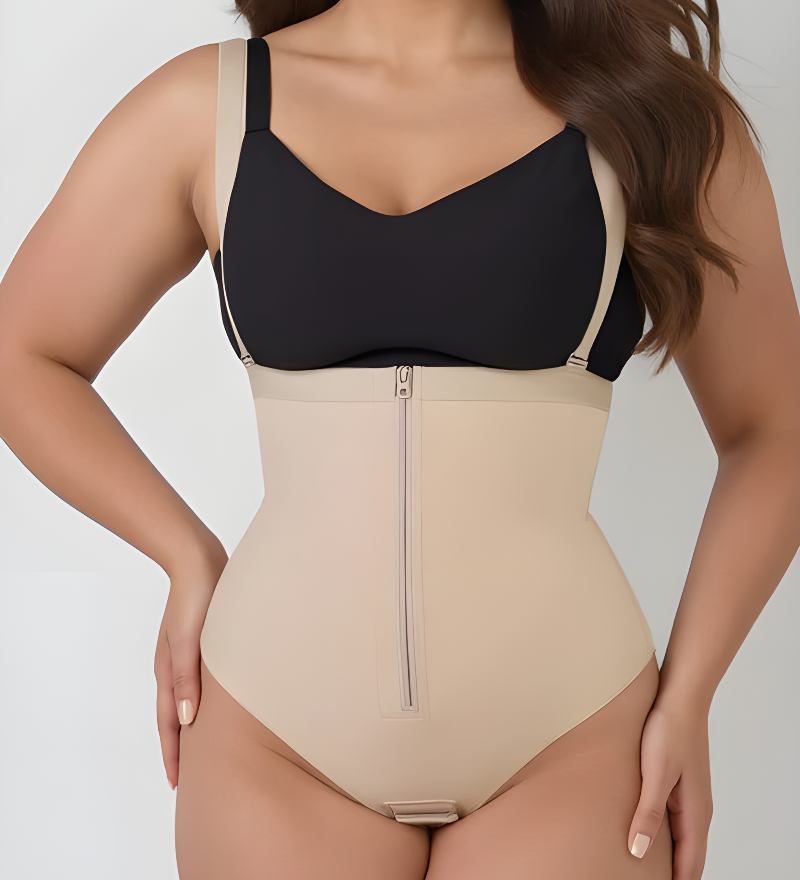High Waist Front Zipper Thong Invisible Shapewear With Straps