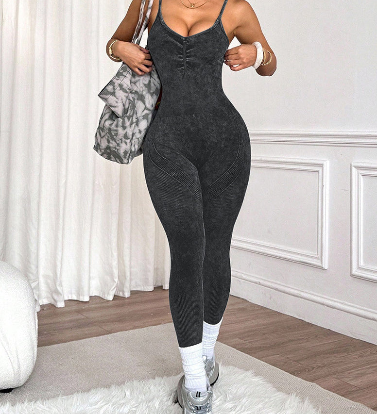 Adjustable Strap Open Back Sculpt Workout Jumpsuit