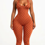 Halter Tie Open Back Polka Dot  Slim Waist Capri Jumpsuit