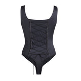 U Neck Wide Strap Back Lace Up Tummy Control Butt Lifting Bodysuit