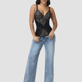 Sorelyne® Elegant Lace Trim Deep V-Neck Shapewear Bodysuit