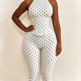 Polka Dot Halter Neck Hourglass Capri Jumpsuit with Detachable Corset Two-Piece Set