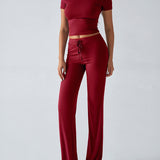 Essential Two-Piece Active Set ropped Short Sleeve Top Drawstring Flare Pants