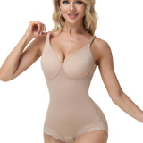 Seamless V Neck Adjustable Crisscross Back Lace Trim Hourglass Butt Lifting Bodysuit