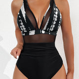 Sexy Deep V Mesh Backless One Piece Shapewear Swimsuit