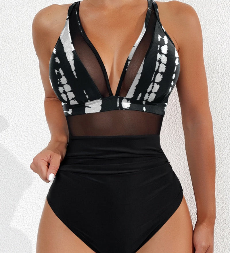 Sexy Deep V Mesh Backless One Piece Shapewear Swimsuit