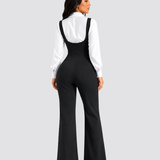 High Waist Button Detail Suspender Flare Jumpsuit