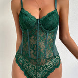 Sexy Floral Lace Sheer Mesh Bodysuit Camisole Bustier Corset Top Shapewear