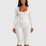 Polka Dot Capri Long Sleeve Jumpsuit with Detachable Corset Waist Trainer Two Piece Set