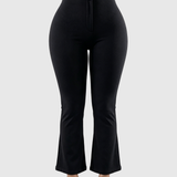 High Waist Butt Lifting Solid Black Slim Fit Flare Pants