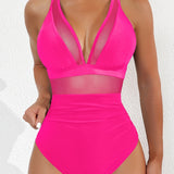 Sexy Deep V Mesh Backless One Piece Shapewear Swimsuit