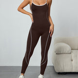 Seamless Athletic Jumpsuit Cross-Strap Color-Block Full-Length Bodysuit