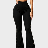 High Waist Studded Zipper Flared Tummy Control Shaping Pants