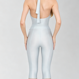 Halter Tie Wrap V Neck Top Capri Leggings Two Piece Workout Set