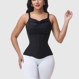 Draped Cowl Neck Side Zipper Adjustable Strap Waist Cincher Shaping Vest