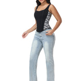 Square Neck Adjustable Strap Zebra Print Tummy Control Waist Trainer Vest