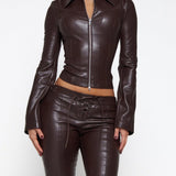 Faux Leather Zipper Corset Top Capri Pants Two Piece Outfit Set