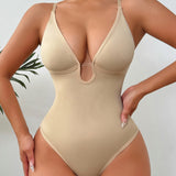 Seamless Plunge Neck Tummy Control Thong Shapewear Bodysuit