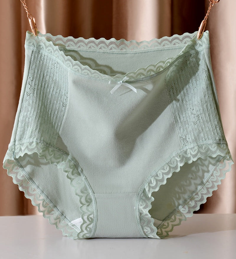 High Waisted Comfortable Cotton Breathable Panties With Lace Trim
