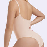 Deep V Seamless Backless Triangle Shapewear Bodysuit with Front Zipper