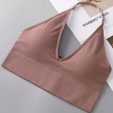 Deep V Sexy Halter Neck Backless Triangle Cup Wireless Bra