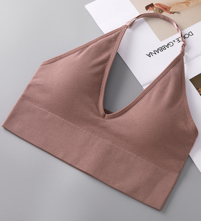 Deep V Sexy Halter Neck Backless Triangle Cup Wireless Bra